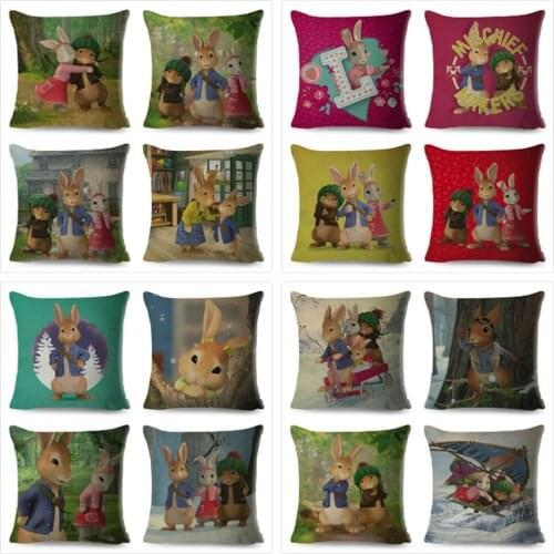Cartoon Rabbit Cotton Linen Cushion Cover for Sofa Children Room Decor Animal Pillowcase Home Sofa Square Pillowcase 45*45cm