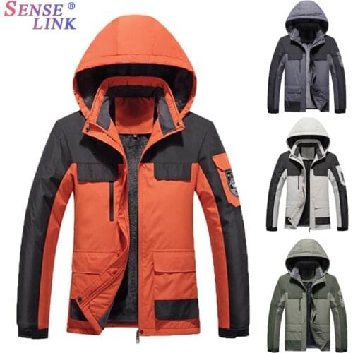 Men Winter Outdoor Camping Windproof Parkas Jacket Men Hooded Zipper Warm Thick Parkas Jacket Fleece Casual Jacket Men Big Size