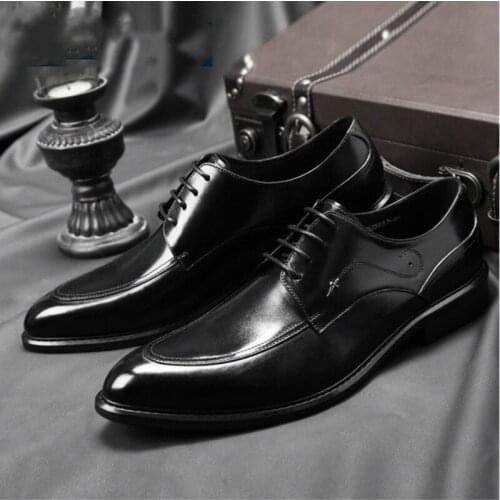 Mens Formal Shoes Genuine Leather Oxford Shoes for Men Black Dress Shoes Wedding Shoes Laces Leather Brogues Party Shoes Zapatos