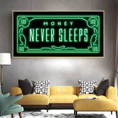 Green Flash Money Modern Pop Art Money Street Art Inspirational Wall Art Canvas Painting Wall Picture for Home Decor Cuadros