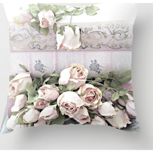 New 45*45cm Nordic Style Rose Flowers Cushion Cover Mediterranean Home Decoration Throw Pillow For Sofa Bed Car Pillow Case