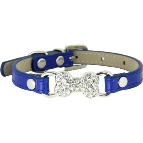 New Pet Dog Supplies Bone Diamonds Rhinestone Pet Collar PU Leather Dog Collars for Small Dog Cat Dogs Accessoires Dropshipping