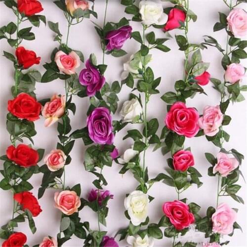 One Silk Rose Flower Vine Artificial Flower Rattan Roses Camella Vines for Wedding Centerpieces