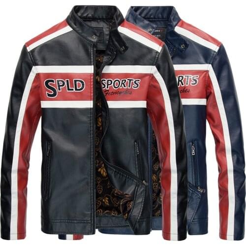 Autumn Winter PU Leather Jacket Men Fashion Patchwork Color Velvet Warm Windbreaker Leather Coat Men Stand Collar Biker Jacket