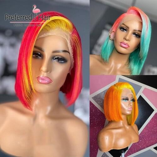 Preferred Pre Plucked Highlight Bob Wig Side Parting 13x4 Lace Front Wig Red Yellow Lace Front Human Hair Wigs for blacK Women