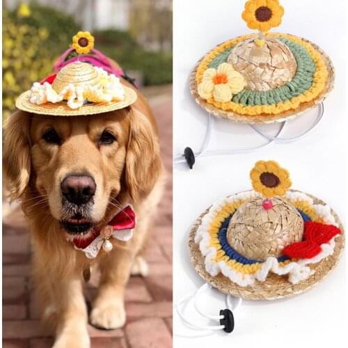 2 Colors Durable Outdoor Pet Hat Straw Pet Decor Hat Adjustable for Photography