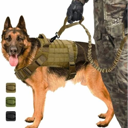 Adjustable Tactical Service Dog Vest Military Clothes Molle Nylon Patrol Dog Harness with Handle Training Hunting Accessories