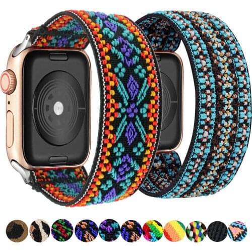 Scrunchie Strap for Apple watch band 40mm 38mm 44mm 42mm Bohemia Elastic belt solo loop bracelet iWatch series 3 4 5 se 6 band