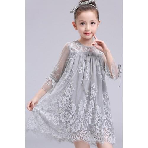 Wedding Girls Ball Gowns Hallowing Lace Flower Dress Princess Summer Middle Sleeve Rustic Floral Dress Clothing