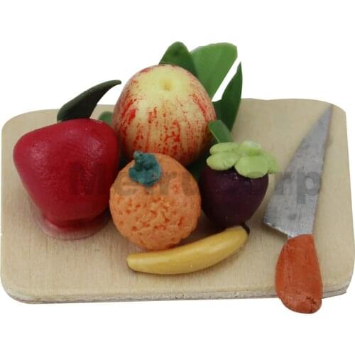 Dollhouse decorate 1:12 Scale Miniature Wooden chopping board Fruits Model Clay handmade
