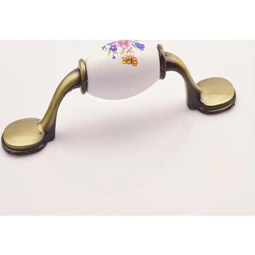 Blue Flower Vintage Ceramic Handle and Knob Cabinet Drawer Pull and Handle