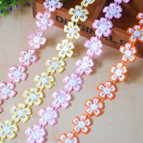 15Yards Flower Embroidered Lace Trims Yellow Pink Orange Costume Decorative Patch Applique Trimmings DIY Fabric Craft