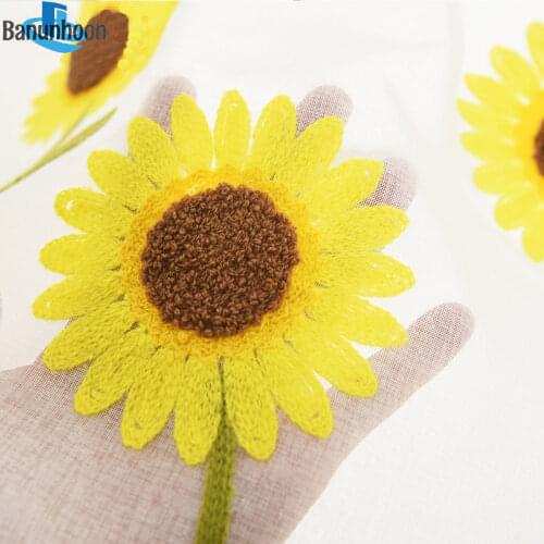 Curtains Sunflower Embroidered Pelmet Voile For Kitchen Window door Valance Coffee Tulle For Sheer