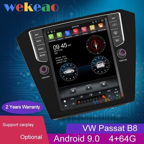 Wekeao Vertical Screen Tesla Style 10.4'' 1 Din Android 9.0 Car Dvd Player GPS Navigation Car Radio For VW Passat B8 2015+ WIFI