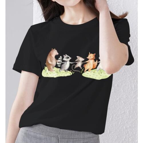 Women Tshirt New Cartoon Animal Graphic Print Female Tops Soft O-neck Black Basis All-match Lady Short Sleeve Tee Women Clothes