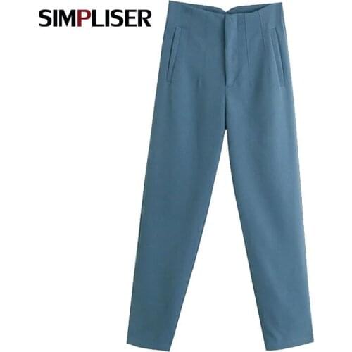 Za Vintage Women Suit Trousers Black Pink Office Lady Work Wear Pants High Waist Femme Pantalon 2021 Autumn New Pants