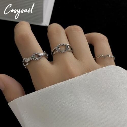 Cosysail Titanium steel Punk Style Retro Wave Hollow Open Ring Female INS Trend Sweet Sexy Elegant Handmade Hip-hop Fashion Ring