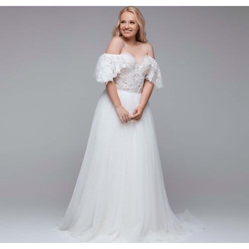 2021 Sweetheart Plus Size A-line Wedding Dress Custom Made Sweep Train Lace Appliques Off the Shoulder Bridal Gowns