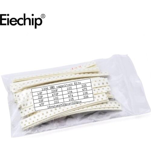 1206 SMD Capacitors Assorted Kit 10PF-22UF 16values*20pcs=320pcs capacitor set 10P 22P 33P 47P 220P 470P 0.1UF 1UF