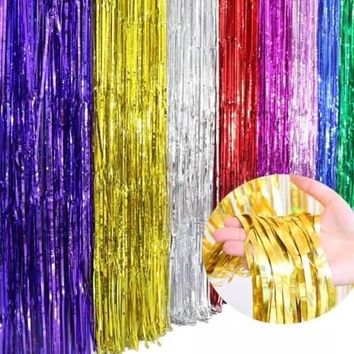 2M Party Streamers Backdrop Sequins Color Tassel Rain Silk Curtain Wedding Birthday Background Decoration Pendant Backdrop