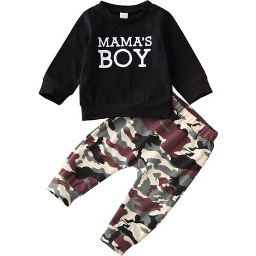 Mamas Boy Infant Toddler Baby Boy Autumn Clothes Long Sleeve Sweatshirt Tops Pants Trousers 2Pcs Kids Boys Spring Outfits 2020