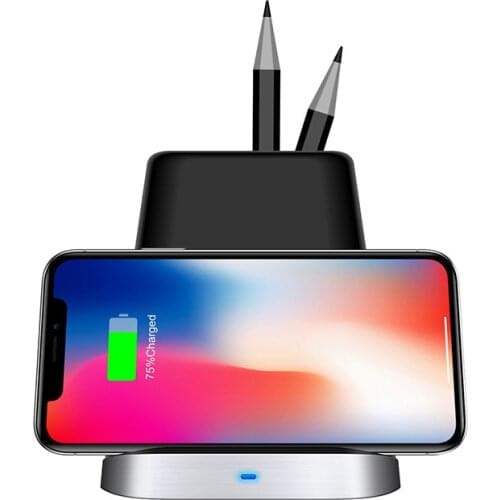 2 in 1 Fast Wireless Charger Stand Pen Holder for iPhone XS Max X XR 8 Plus Samsung Note 9 8 S9 S8 S7 10W QI Induction Charging