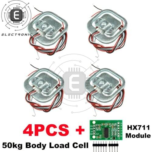 4pcs 50KG Human Scale Body Load Cell Resistance Strain Weight Sensor + HX711 Module Pressure Sensors Measurement Tools