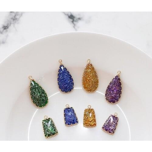 4pcs Trendy Fashion Geometric earrings gold leaf crystal faceted copper-clad gilt pendant jewelry necklace material accessories