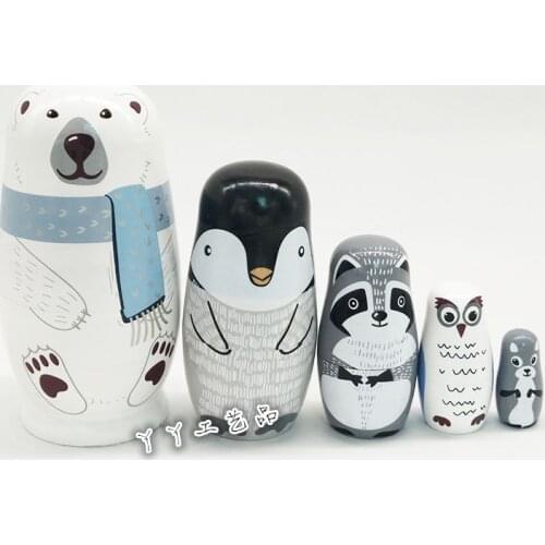 5pcs Polar Bear Russian Matryoshka Dolls Handmade Basswood Nesting Dolls Set Matryoshka Dolls Toys Home Decor Toys Ornaments