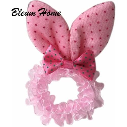 Bleum Home 2pcs girls present Rabbit ears Hair band Children kids bow bow Scrunchies Elastic Hair Band for girl rubber band