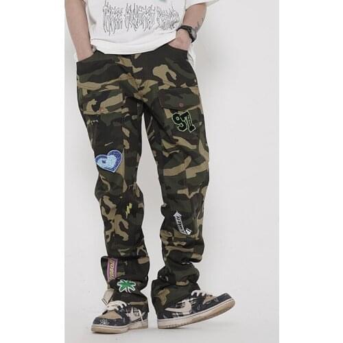 Hip Hop Graffiti Camouflage Retro Cargo Pants Mens High Street Straight Pockets Casual Overalls Harajuku Loose Oversize Trousers