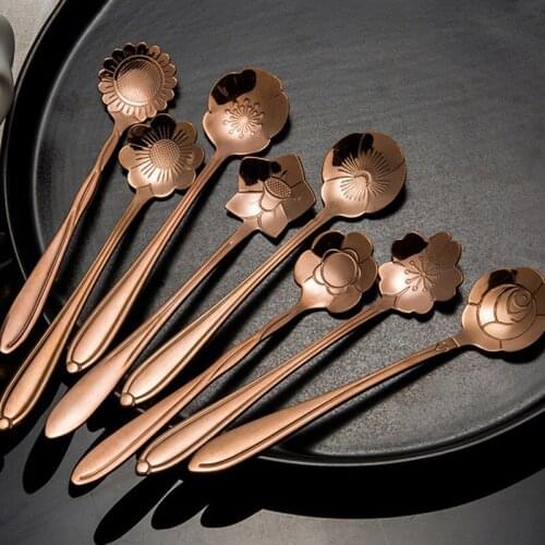 Flower Coffee Spoon Stainless Steel Tea Spoon Dessert Stirring Spoon Sugar Ice Cream Tea Spoon for Tableware Kitchen Cafe Bar