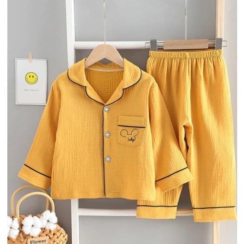 Unisex Kids Pajamas Set Comfortable Cotton Gauze Solid Color Childrens Pajamas Set For Girls Boys 3-9 Years Toddlers Sleepwear