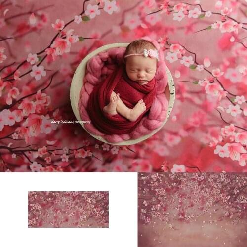 Newborn kids red floral photography backdrop oil painting flowers photo booth background studio Cherry tree Newborn photo booth