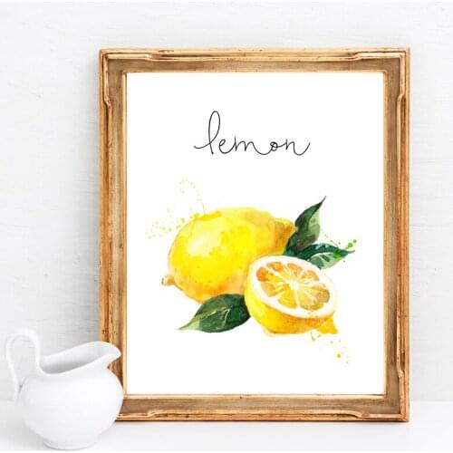 Lemon Painting Poster Kitchen Wall Art Decor Fruits Veggies Food Art Prints Wall Picture Restaurant Decoration