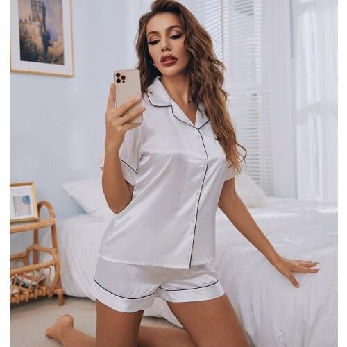 FZSLCYIYI Summer Silk Solid Color Satin Short Sleeve Shorts Pajama Set Sleepwear Bride Bridesmaid Wedding Nightwear Homewear