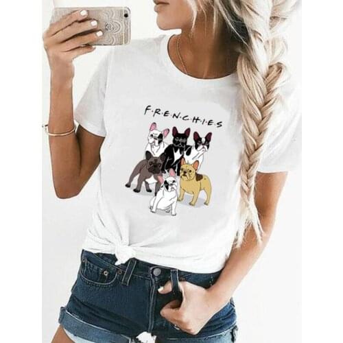 Fashion Summer Tee Shirt Femme Funny Frenchies Dachshund Pug Print T Shirt Women Tops Casual Harajuku Shirt Camiseta Mujer