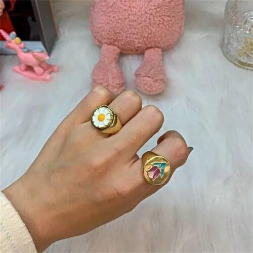 Fashion Cute Enamel Daisy Tulip Heart Rings Engagement Rings for Women Men Wedding Gift Anello Uomo