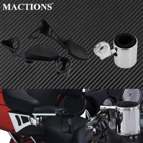 Motorcycle Passenger Armrests Arm Rests &Drink Cup Holder Adjustable For Harley Touring Electra Road Glide Ultra Tri Glide 14-19