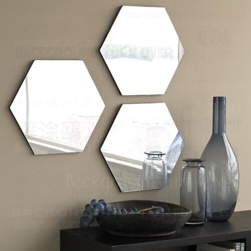 10pcs Mirror Stickers Sticker Bathroom Decor Room Decoration 3D Wall Hexagon Beehive Honeycomb Geometry Simple Shape Tiles R229