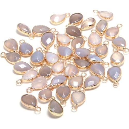 New 5pcs Natural Stone Water Drop Shape Section Grey Agats Pendants for Jewelry Making DIY Necklace Size 10x14mm