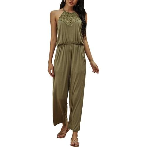 Skinny sexy jumpsuit women summer 2020 hollow out partywear halter sleeveless streetwear outfit fitness bodysuit