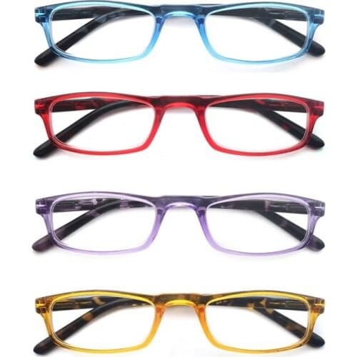 Narrow Rectangle Reading Glasses Women Retro Small Durable Frame Readers with Flexible Spring Hinge for Men Eyeglasses 4 Pack