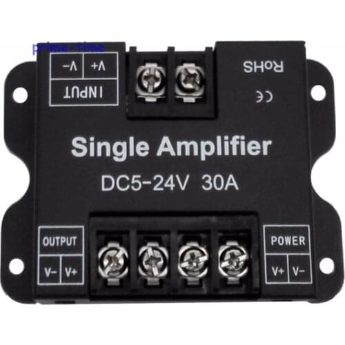 30A Single Color LED Amplifier Data Signal Repeater 1CH 1 Channel Dimmer Power Amplifier for White LED Strip Lights DC12-24V