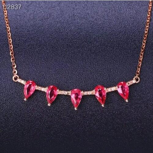New Fashion Natural Ruby Necklace Real 925 Silver Women Necklace Natural Gem Girl Party Gift Lucky Birthstone Cancer