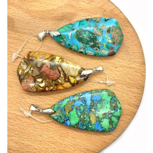 1pc Natural Semi-precious Stone Pendants Turquoise Polishing Process DIY for Making Necklace 3 Colors for Choice 29x50mm Size