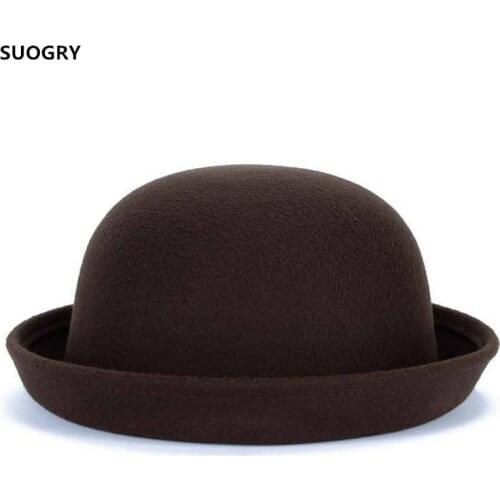 Brands SUOGRY Winter Autumn Women Ladies Fedoras Top Jazz Hat Fashion Thickening Bowler Hats Quality Polyester Cotton Round Caps