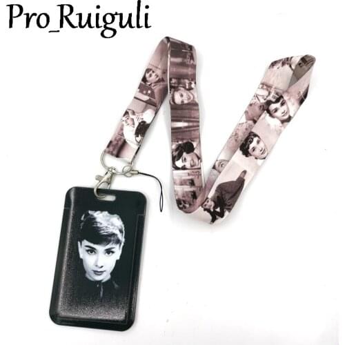Audrey Hepburn Anime Lanyard Badge Holder ID Card Lanyards Mobile Phone Rope Key Lanyard Neck Straps Keychain Key Ring