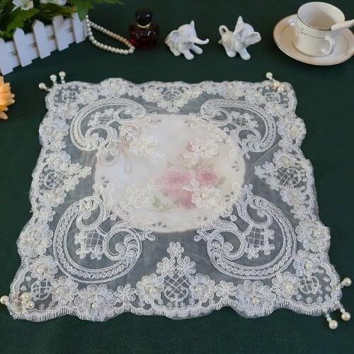 Modern Pearl Tassel Lace Tablecloth Transparent Table Cloth Cup Mugs Placemats Table Covers For Home Kitchen Wedding Decoration