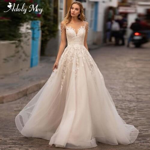 Adoly Mey New Arrival Luxury Beading Backless Tulle A-Line Wedding Dress 2020 Gorgeous Appliques Scoop Neck Princess Bridal Gown